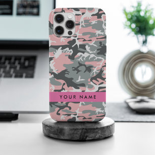 Pink und Gray Camouflage Ihr Name personalisieren iPhone 15 Pro Max Hülle