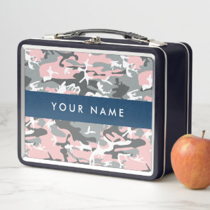 Pink und Gray Camouflage Ihr Name personalisieren Metall Brotdose