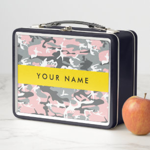 Pink und Gray Camouflage Ihr Name personalisieren Metall Brotdose