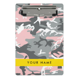 Pink und Gray Camouflage Ihr Name personalisieren Mini Klemmbrett