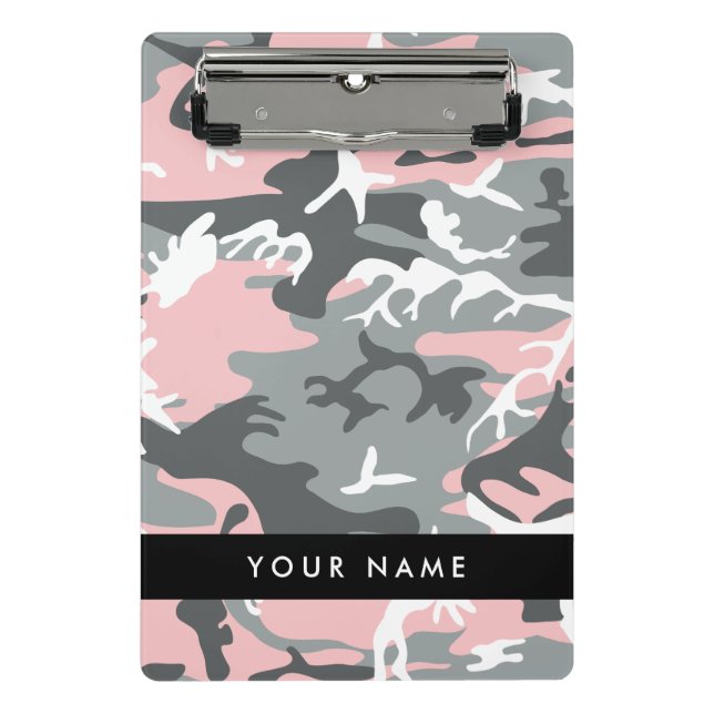 Pink und Gray Camouflage Ihr Name personalisieren Mini Klemmbrett (Vorderseite)