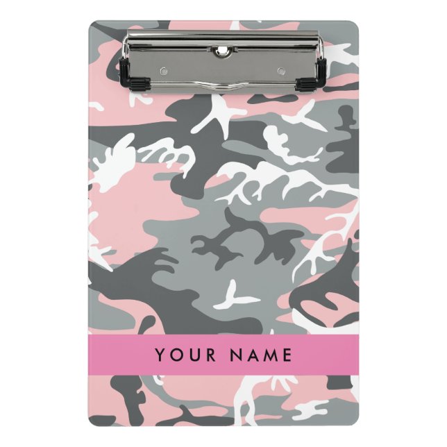 Pink und Gray Camouflage Ihr Name personalisieren Mini Klemmbrett (Vorderseite)