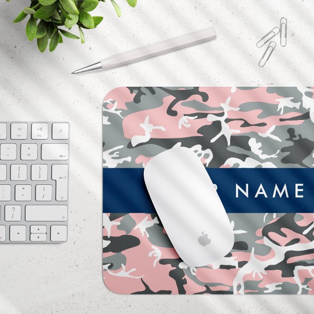 Pink und Gray Camouflage Ihr Name personalisieren Mousepad (Von Creator hochgeladen)