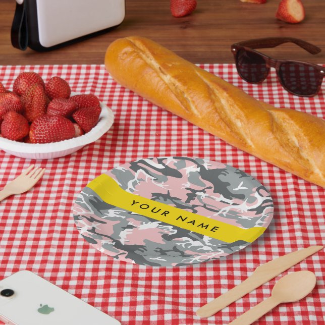 Pink und Gray Camouflage Ihr Name personalisieren Pappteller (Picknick)