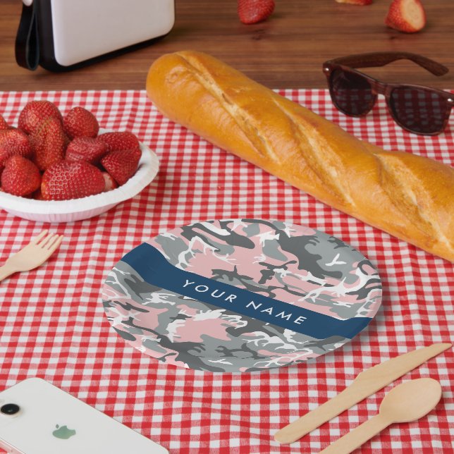 Pink und Gray Camouflage Ihr Name personalisieren Pappteller (Picknick)