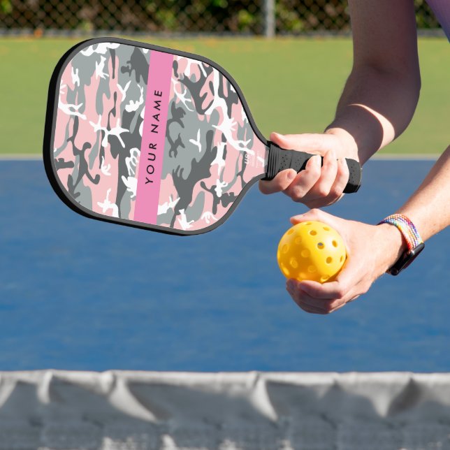Pink und Gray Camouflage Ihr Name personalisieren Pickleball Schläger (InSitu)