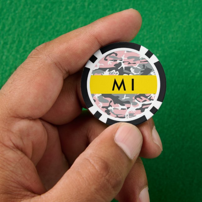 Pink und Gray Camouflage Ihr Name personalisieren Pokerchips (Hand)