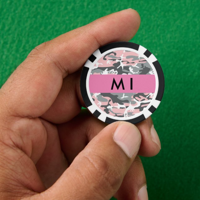 Pink und Gray Camouflage Ihr Name personalisieren Pokerchips (Hand)