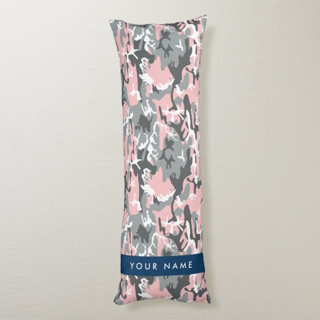 Pink und Gray Camouflage Ihr Name personalisieren Seitenschläferkissen (Rückseite (Vertikal))