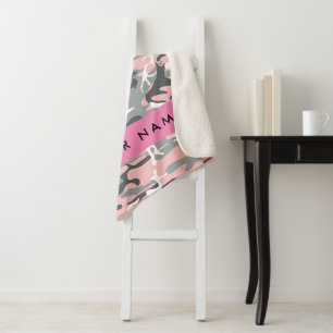 Pink und Gray Camouflage Ihr Name personalisieren Sherpadecke