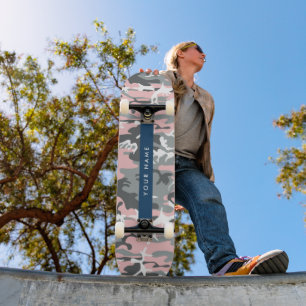 Pink und Gray Camouflage Ihr Name personalisieren Skateboard