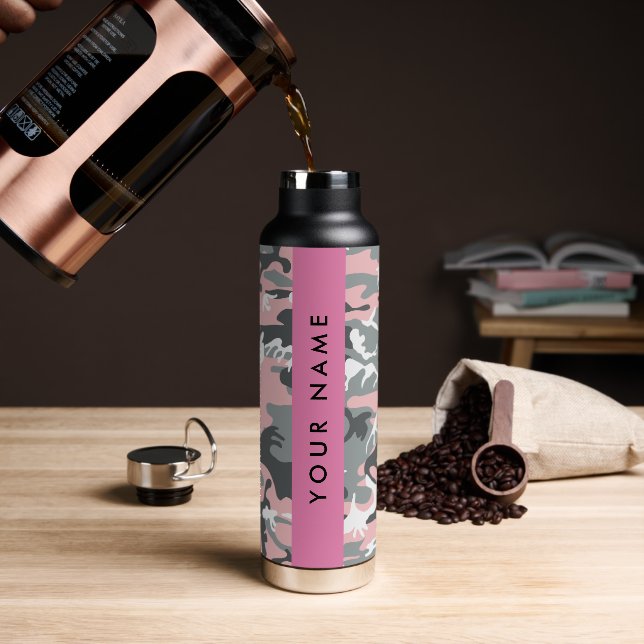 Pink und Gray Camouflage Ihr Name personalisieren Trinkflasche (Kaffee)