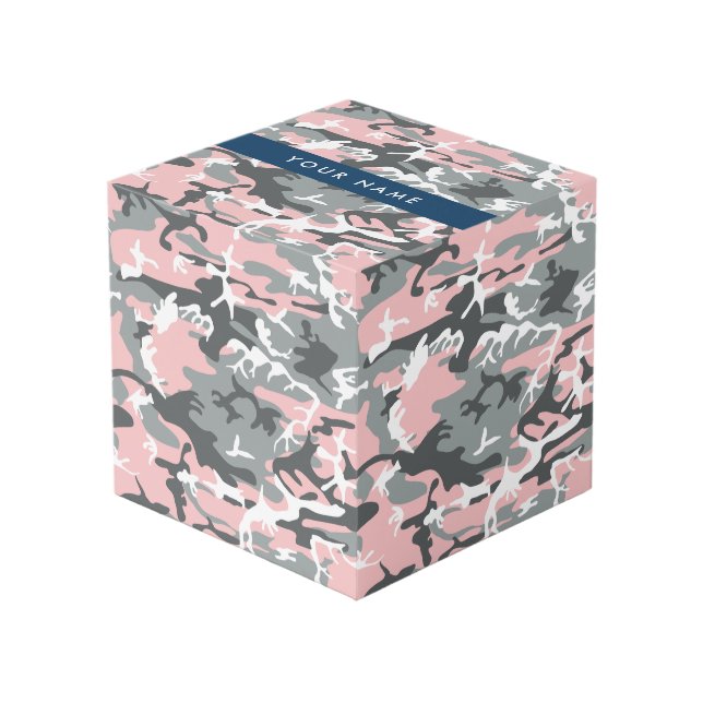Pink und Gray Camouflage Ihr Name personalisieren Würfel (Vorderseite Schrägansicht)