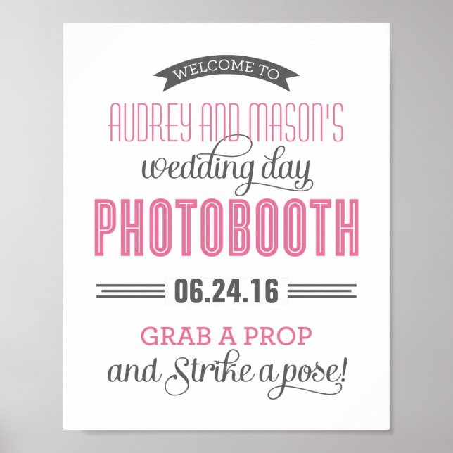 Pink und Gray Custom Wedding Foto Booth Sign Poster (Vorne)