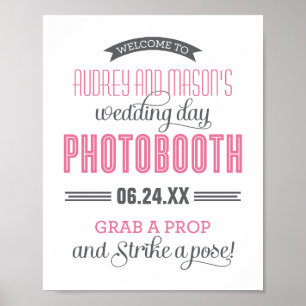 Pink und Gray Custom Wedding Foto Booth Sign Poster