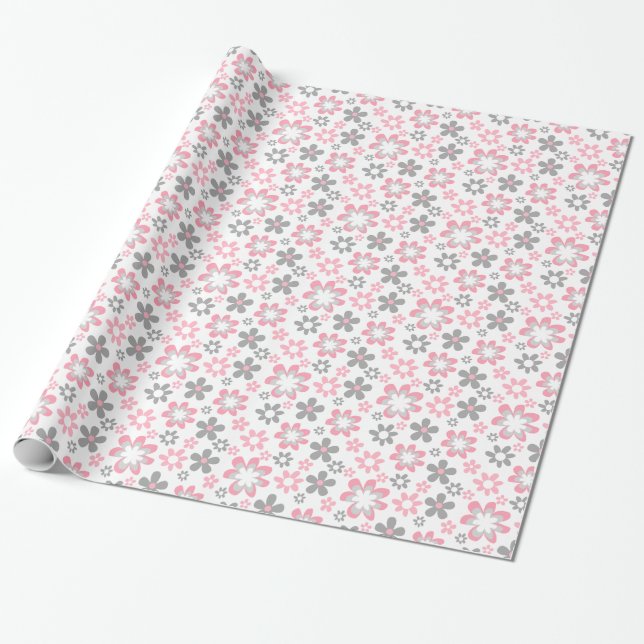 Pink und Gray Daisies Blumenhandwerk Geschenkpapier (Ungerollt)