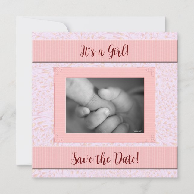 Pink und Gray Girl Babydusche Save The Date (Vorderseite)