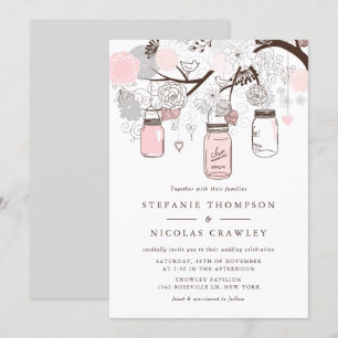 Pink und Gray Hanging Mason Jars Wedding Einladung