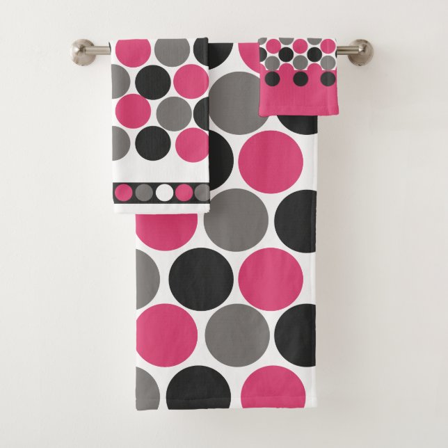 Pink und Gray Polika Dot Badhandtuch Set (Insitu)