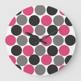 Pink und Gray Polika Dot Große Wanduhr