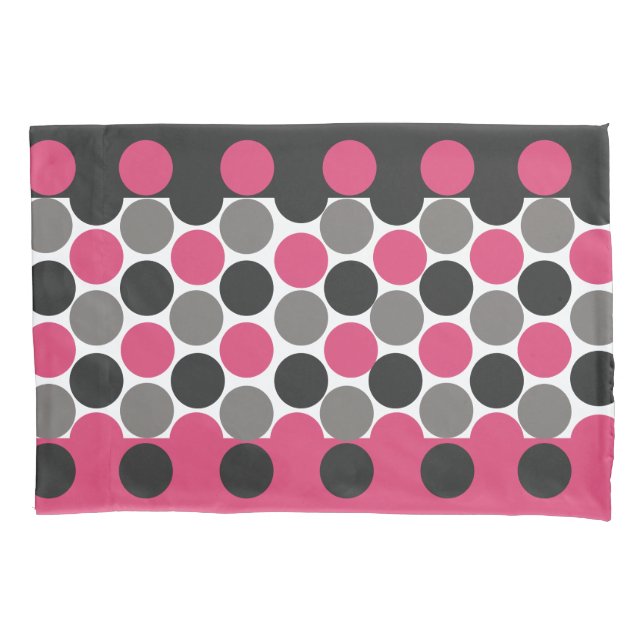 Pink und Gray Polika Dot Kissenbezug (Vorderseite)