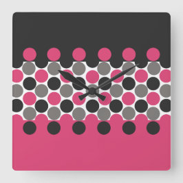 Pink und Gray Polika Dot Quadratische Wanduhr