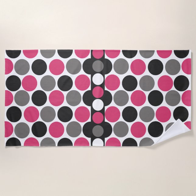 Pink und Gray Polika Dot Strandtuch (Vorderseite)