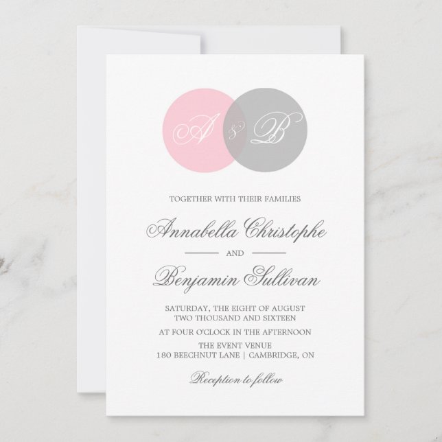 Pink und Gray Venn Diagramm Einladung zur Hochzeit (Vorderseite)