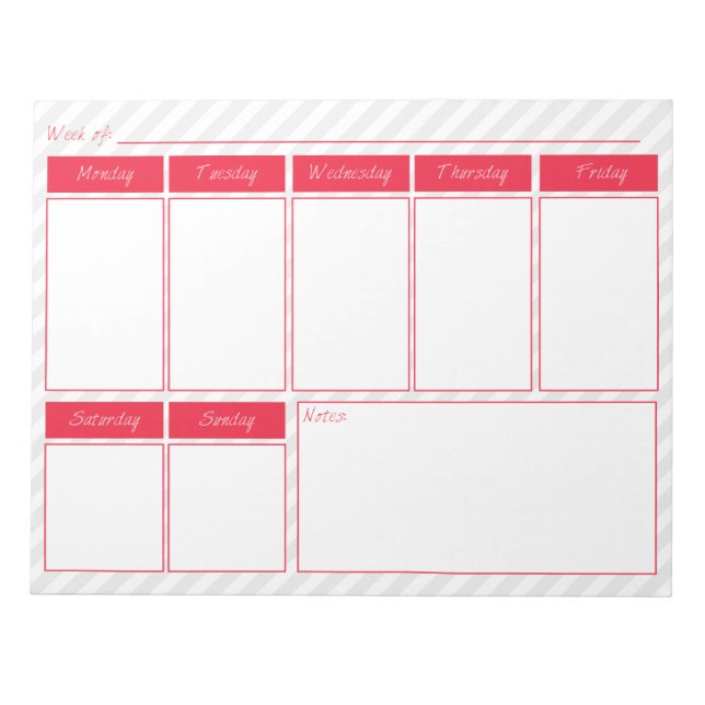 Pink und Gray Weekly Calendar Notepad Notizblock (Vorderseite)