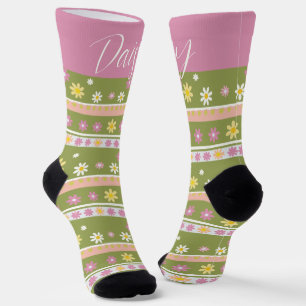 Pink und Green Blume Muster individuell anpassen Socken