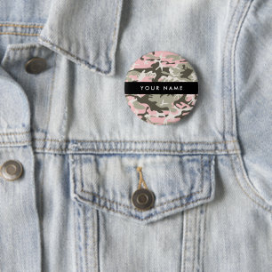 Pink und Green Camouflage Ihr Name Persönlich gest Button