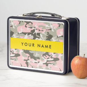 Pink und Green Camouflage Ihr Name Persönlich gest Metall Brotdose