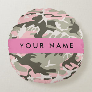 Pink und Green Camouflage Ihr Name Persönlich gest Rundes Kissen