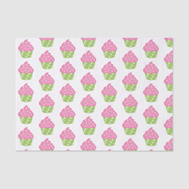 Pink und Green Cupcake Tissue Paper Seidenpapier (Vorderseite)