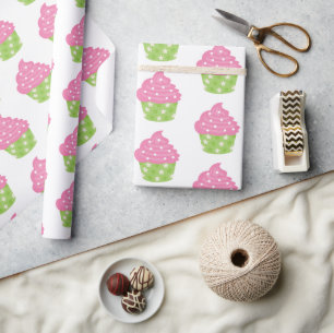 Pink und Green Cupcake Wrapping Paper Geschenkpapier