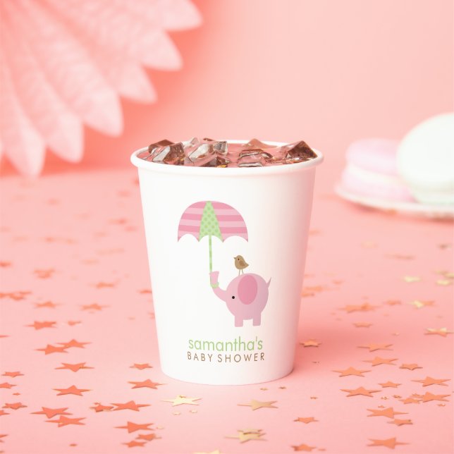 Pink und Green Elephant Babydusche Papier Cup Pappbecher (Insitu)