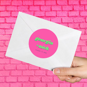 Pink und Green Engagement Party Hochzeit Runder Aufkleber