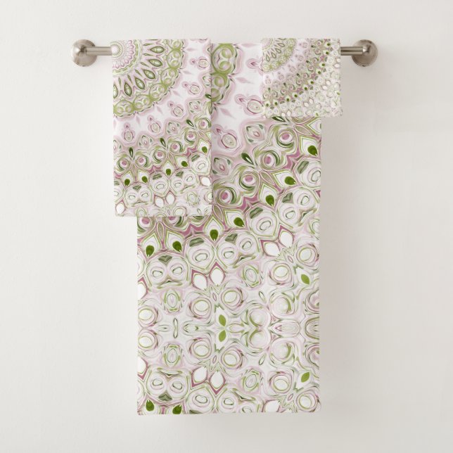 Pink und Green Floral Mandala Design Badhandtuch Set (Insitu)
