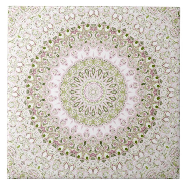 Pink und Green Floral Mandala Design Fliese (Vorderseite)