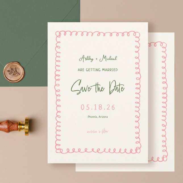 Pink und Green French Fusion Save The Date (Von Creator hochgeladen)