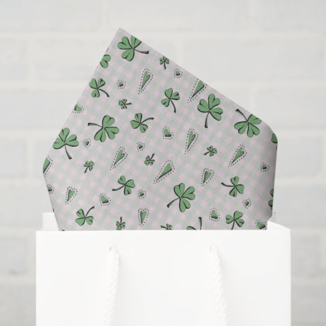 Pink und Green Gingham St Patricks Day Seidenpapier (Geschenk Tasche)