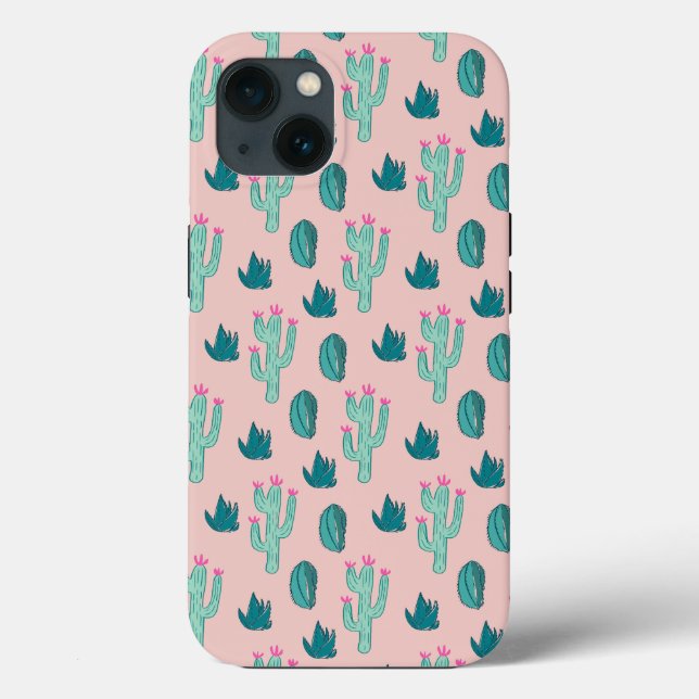Pink und Green Girly Cactus Pattern Case-Mate iPhone Hülle (Rückseite)
