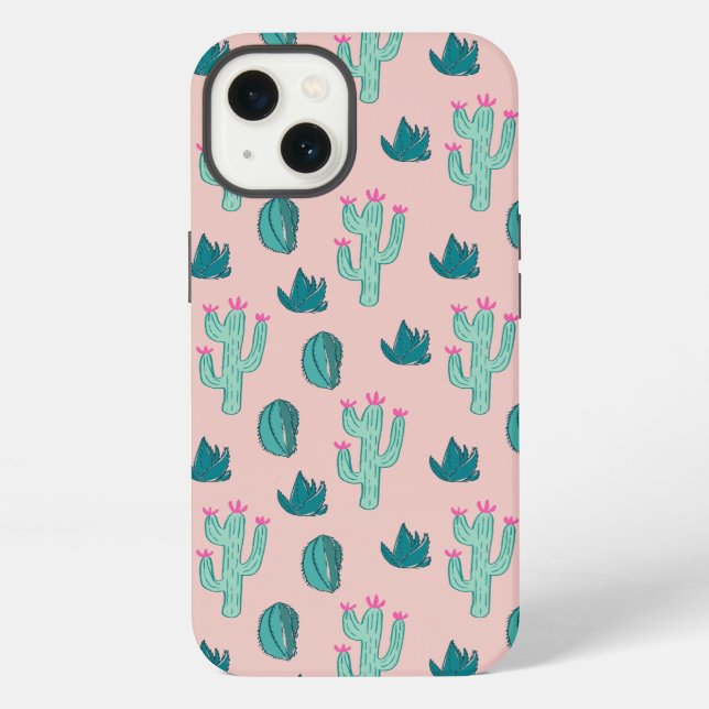 Pink und Green Girly Cactus Pattern iPhone Hülle (Rückseite)