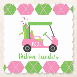 Pink und Green Golf Mit Monogramm Paper Untersetze Untersetzer