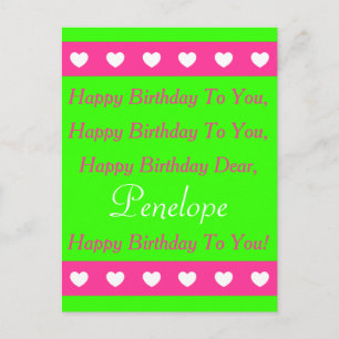 Pink und Green Happy Birthday Song Postcard Postkarte