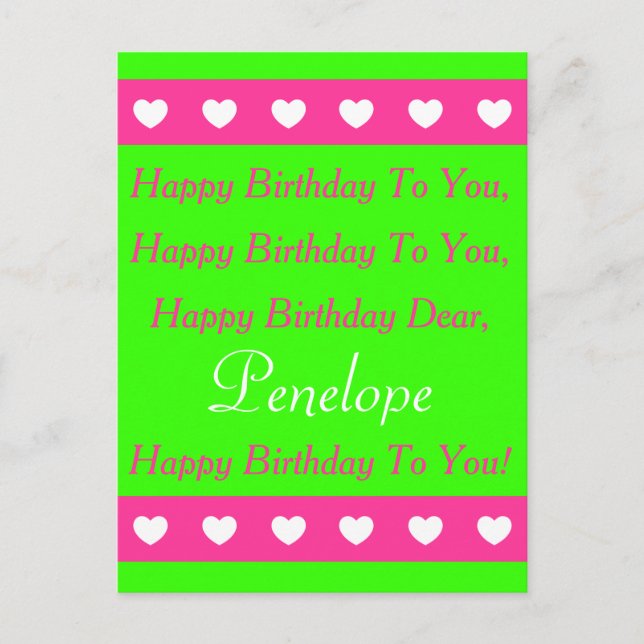 Pink und Green Happy Birthday Song Postcard Postkarte (Vorderseite)