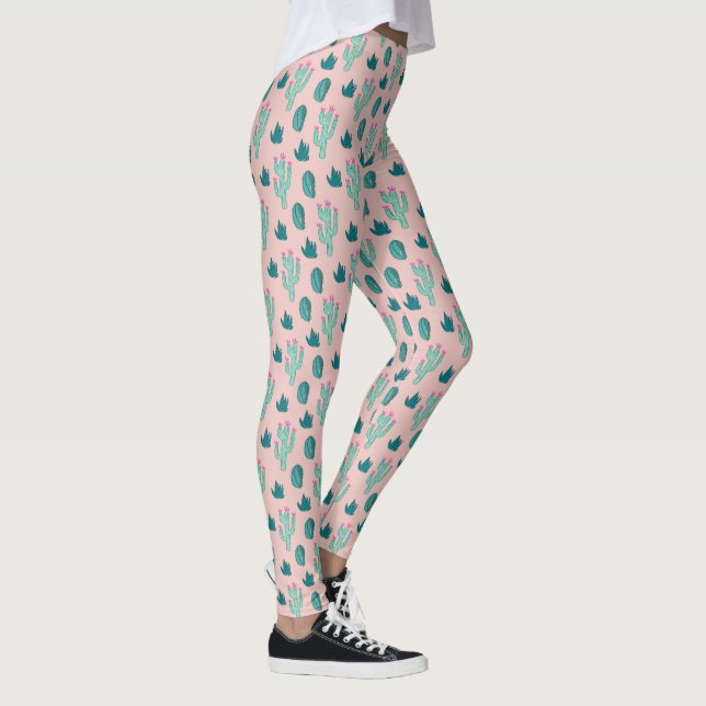 Pink und Green Hübsch Cactus Pattern Leggings (Rechts)