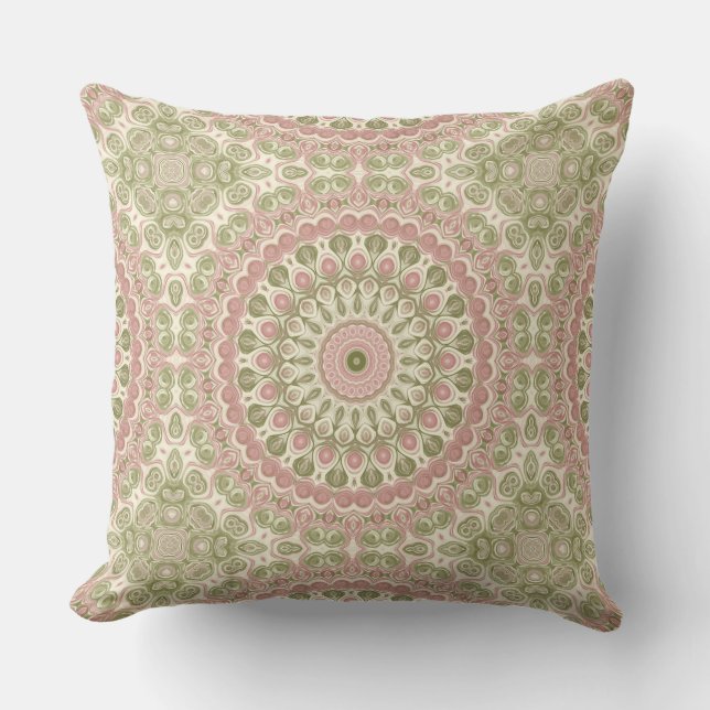 Pink und Green Mandala Muster Kissen (Vorderseite)