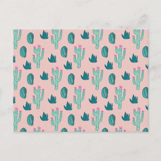 Pink und Green Niedlich Cactus Pattern Postkarte (Vorderseite)
