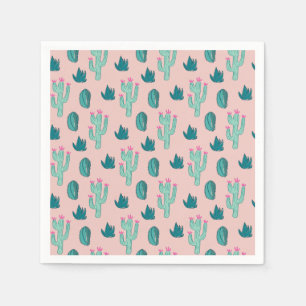 Pink und Green Niedlich Cactus Pattern Serviette